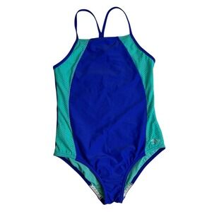 Speedo Girls Size 16 Blue Teal‎ One Piece Swimsuit Color-Block Design Anti-Slip